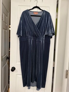 JessaKae Velvet Wrap Dress in Deep Blue